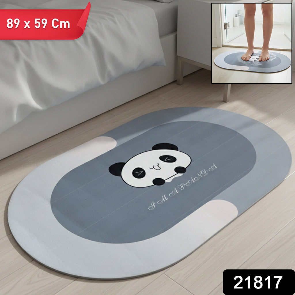 Anti-slip Cartoon Panda Printed Bathroom Floor Mat (1 Pc 89 X 59 Cm)