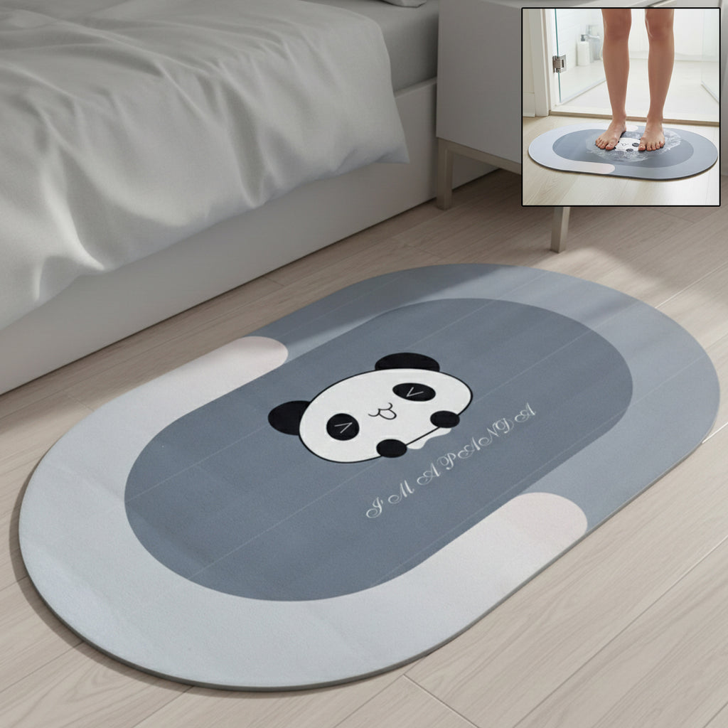 Anti-slip Cartoon Panda Printed Bathroom Floor Mat (1 Pc 89 X 59 Cm)